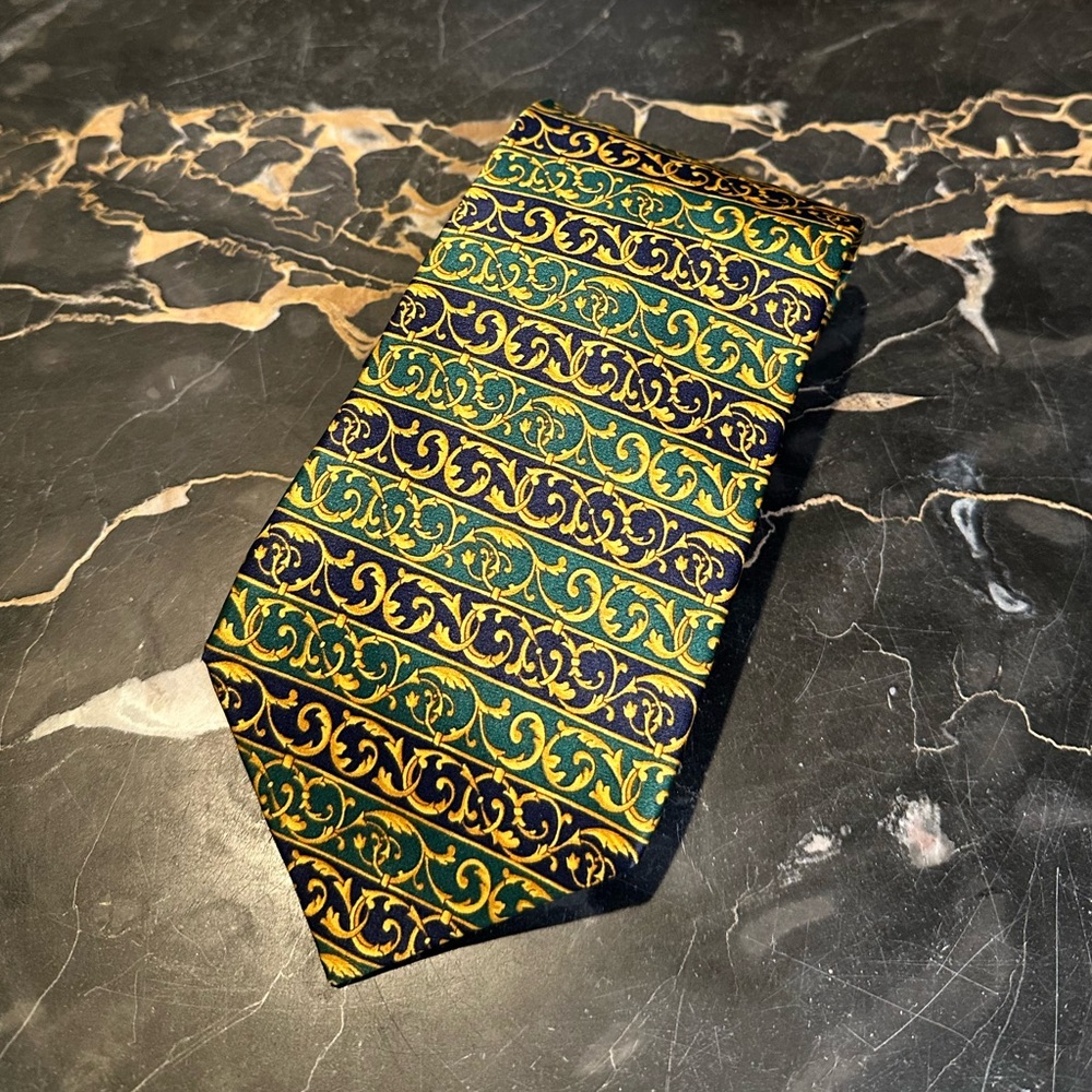 Luca Frantini Silk Tie Navy Blue Gold Baroque Italy
